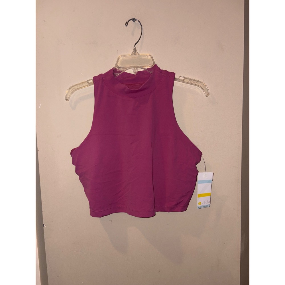 Zella Yoga Studio Mock Neck Crop Tank Top Magenta Pink Large NWT $48